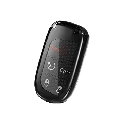 Glossy Black TPU Smart Key Remote Keyless FOB Shell Case W/ Keychain For Jeep Dodge Chrysler