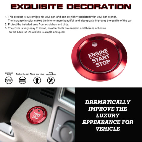 Glossy Red Aluminum Alloy Engine Start Button Cover Trim For Ford F-150 2016-21