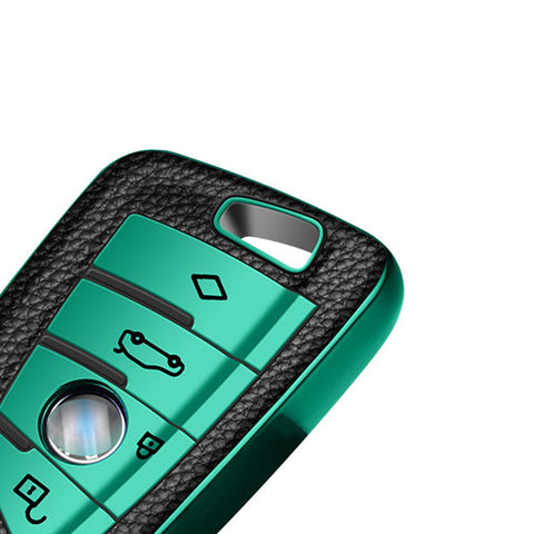 TPU Leather Green Remote Entry Key Fob Shell Case Cover For BMW 2 3 5 6 7 Series