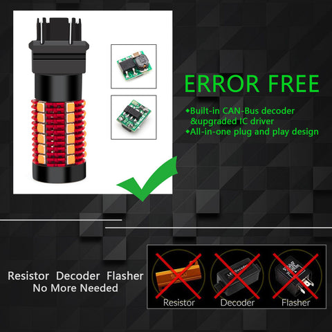 2pcs Error Free 1156 1141 BA15S / 7443 7440 T20 / 1157 2057 7528 BAY15D / 3157 3156 3057 4157 LED Turn Signal Light Bulb, Anti Hyper Flash Canbus Yellow Orange LED Bulb Replacement, No Load Resistor Need