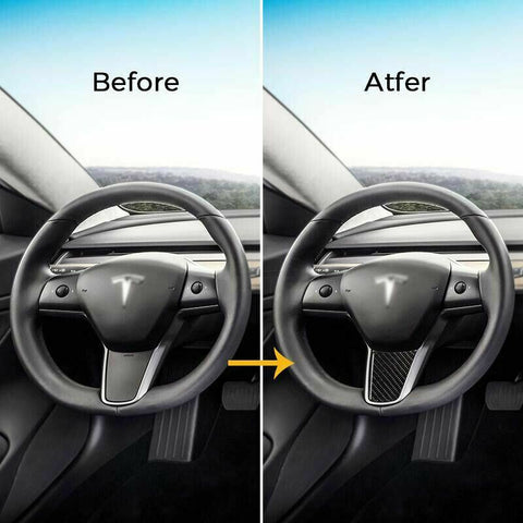 For Tesla Model 3 2017-2023 & Model Y 2020-up Carbon Fiber Interior Steering Wheel Cover Decal Decoration Overlay Sticker