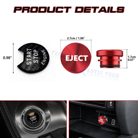 Real Carbon Fiber Engine + Red Cigarette Eject Button Trim For Nissan Infiniti