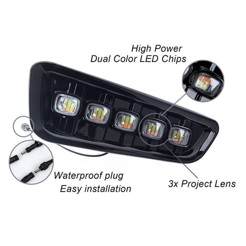 White/Amber Switchback LED DRL Fog Light Kit for Ford F-150 Raptor 2017-up, 5-LED OEM Assembly w/Turn Signal Feature