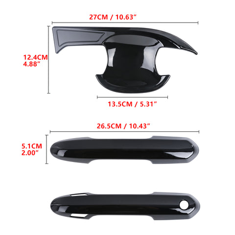 Exterior Door Handle w/ Handle Bowl Cover Trim, Glossy Black, Compatible with Toyota Rav4 2019-2024with Smart Keyhole)