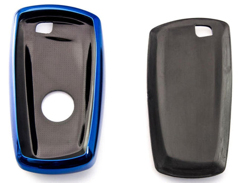 for BMW 1 2 3 4 5 6 7 Series X1 X3 X4 Key Fob Cover TPU Front+ABS Shell Back Case Key Protector, Glossy Blue / Red / Silver
