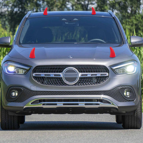 2Pcs Red Devil Bull Horn Antenna Roof Stickers Decor For Car Front Rear Bumper