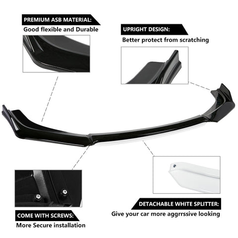 Xotic Tech Front Bumper Lip Chin Spoiler Splitter Diffuser Protector Guard Body Kit Compatible with Honda Accord Civic, Volkswagen MK5 MK6 MK7,Kia Optima,Mitsubishi Lancer, Black w/White 4pcs