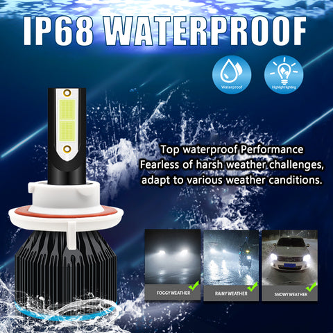 8000K Ice Blue LED Headlight Bulb All-in-One Conversion High Low Beam Kit, 6000LM Super Bright Fog Light Replacement