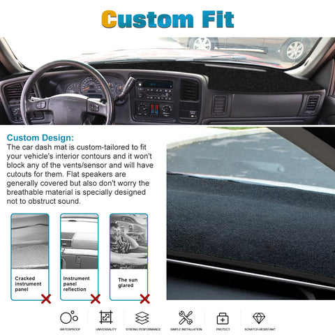 Center Console Dashboard Mat Pre-cut Non-Slip Sunshield Sun Glare Protector Dash Carpet Pad Black Cover Compatible with Chevrolet Silverado Tahoe Suburban GMC Sierra Pickup 1999-2006