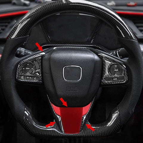 Carbon Fiber Look Steering Wheel +Lip Panel Cover Trims For Civic 10th Gen 16+