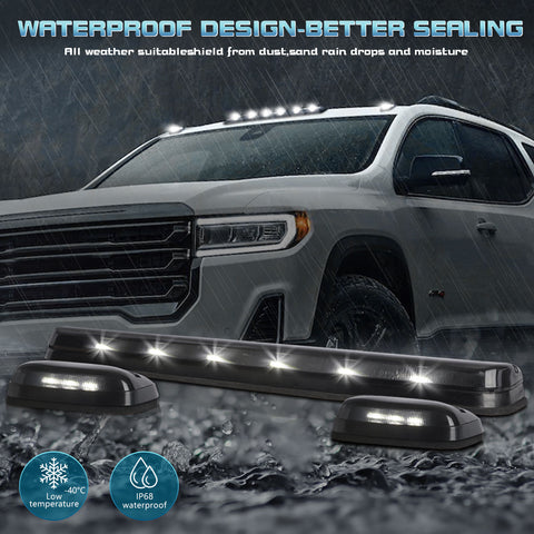 Smoked Lens Cab Roof Marker Top Clearance LED Lights OE fit, Compatible with GMC Sierra 2500 3500 HD or Chevrolet Silverado, White 9-SMD 3pcs