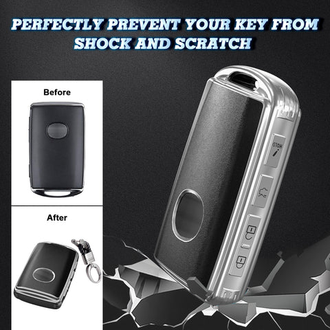 Black TPU Sand Leather Full Protect Remote Key Fob Cover w/Keychain For Mazda CX-9 2020-23