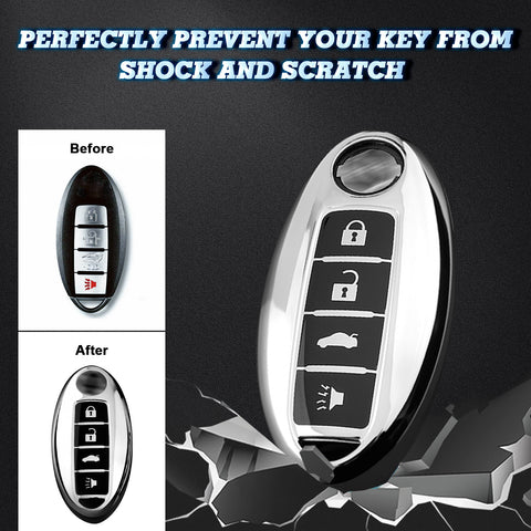 Blue/ Red/ Silver TPU Remote Key Fob Cover Case Protection for Nissan 4-Button Smart Key