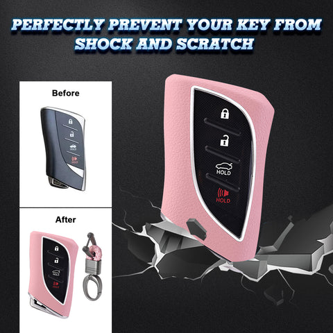 Pink TPU w/Leather Style Full Protect Remote Key Fob Cover w/Keychain For Lexus ES 350 18+