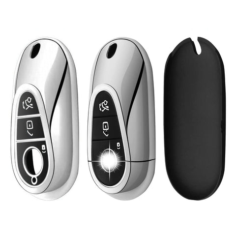 Silver Soft TPU Full Covered Remote Key Shell For Mercedes-Benz E-Class 2024-25