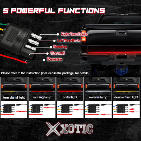 48" 5-Functions Triple Rows LED Tailgate Strip Light Bar - Sequential Turn Signal/Brake Light Strip/Running/Reverse/Double Flash Compatible With Trucks SUV Trailer Pickup etc, No Drill Install