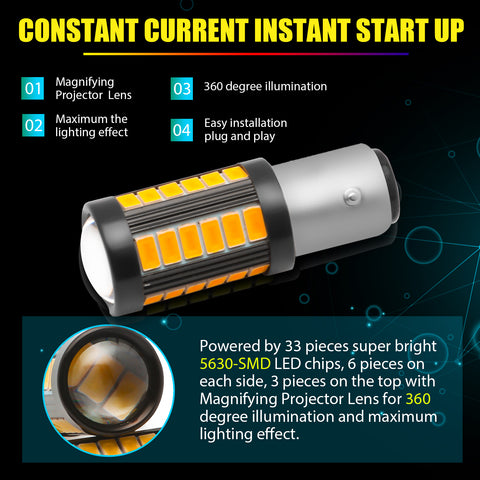 LED 1157 7528 Turn Signal Marker Parking Light Bulb Amber Yellow Blinker Lamp 2x