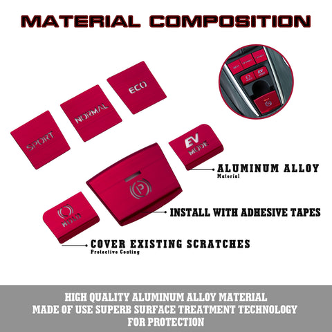 Red Aluminum Alloy Gear Shift Switch Cover Trim For Toyota Camry Hybrid 2018-22