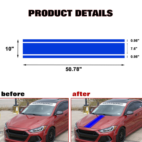 3X Blue KK Vinyl Front Hood Bumper Fender Trunk Stripe Stickers Decal For Car