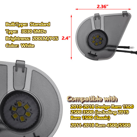 2x White LED Under Side Mirror Puddle Light Smoked Lens Lamp For Dodge RAM 1500 2500 3500 2010-2019