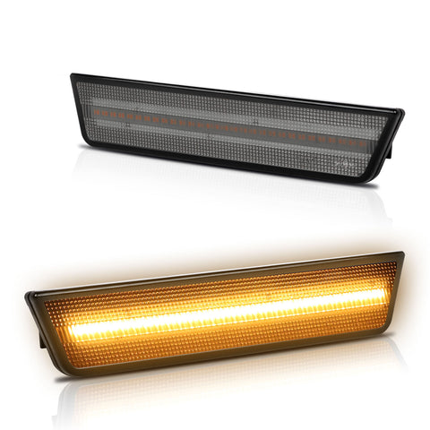 Front Side Marker Light Compatible For Dodge Challenger 2008-2014 LED Amber Front Bumper Sidemarker Light Fender Parking Lamp Assemblies,Smoked Lens