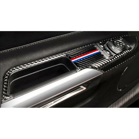 4X 3-Color Bar Carbon Fiber Window Switch Cover Trim For Ford Mustang 2015-2022