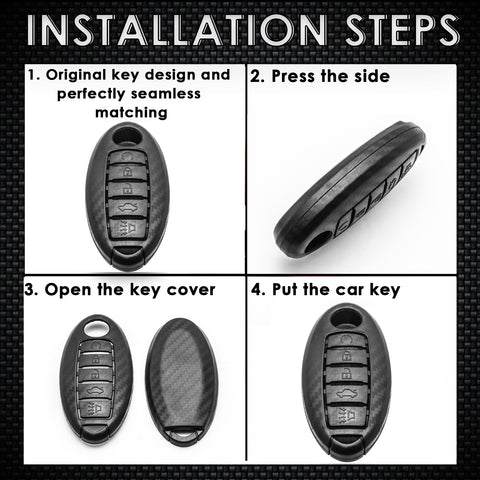 Matte Carbon Fiber Texture Key Shell Cover for Infiniti Q50 Q60 Q70 G37, Key Fob Case Fit Nissan 370Z GT-R Altima Rogue Sentra 5-button Ke