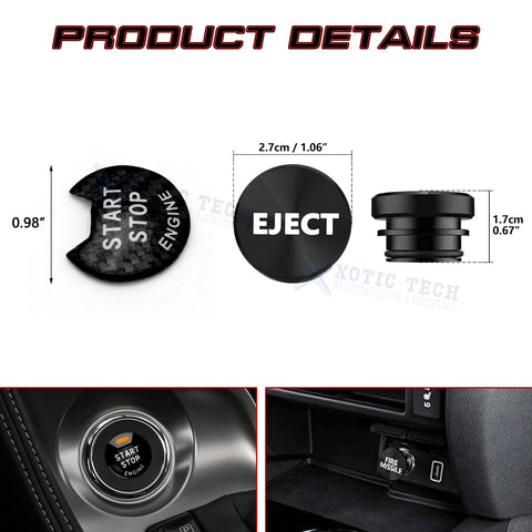 Real Carbon Fiber Engine + Black Cigarette Eject Button Trim For Nissan Infiniti