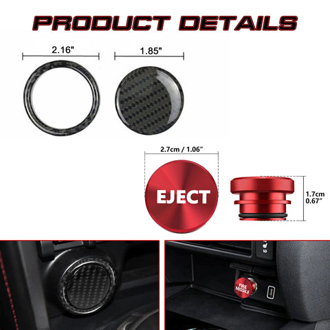 Real Carbon Fiber Engine Start + Red Cigarette Eject Button Trim For Toyota 86