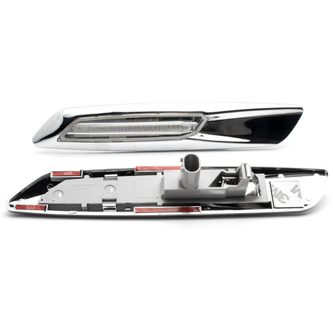 Amber LED Side Marker Light Lamp Assembly for BMW 1 3 5 Series F30 E81, Smoked/ Chrome Silver Housing