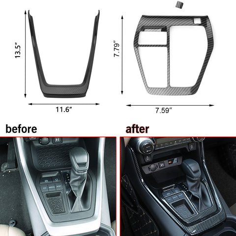 Full Set Carbon Fiber Style Console Gear Shift Box Cover For Toyota RAV4 2019-up