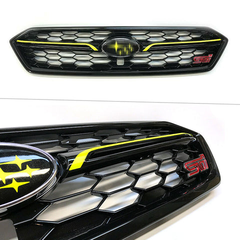 Glossy Red / Fluorescent Yellow Front Grille Pinstripe Vinyl Sticker Trim for Subaru WRX STI 2018 2019 2020, Racing Sport Front Hood Panel Pre-cut Stripe Decal Molding