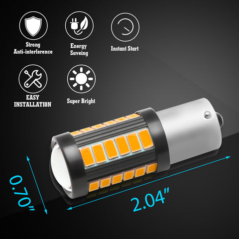 2x 1156 BA15S Amber Yellow Rear Turn Signal Light DRL 33-SMD LED Bulbs Lamp 7506