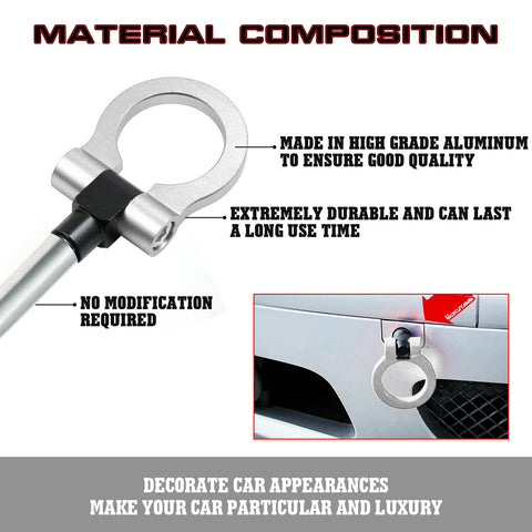Silver CNC Euro Racing Style Tow Hook For BMW 1 3 5 Series X5 X6 Mini Cooper R55