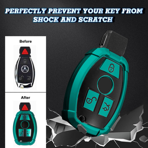 Full Covered Armor Green TPU Remote Fob Key Cover Shell For Mercedes B C E G SLK