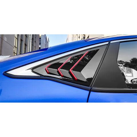 2X Side Air Vent Window Louver Glossy Black w/Red ABS Cover For Honda Civic 2022