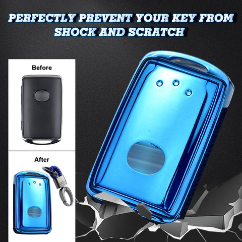 Blue Soft TPU Full Protect Remote Smart Key Fob Cover Case w/Keychain For Mazda 3 2019-2025