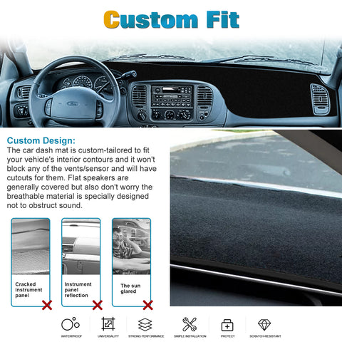 Center Console Dashboard Mat Pre-cut Non-Slip Sunshield Sun Glare Protector Dash Carpet Pad Black Cover Compatible with Ford F150 1999-2003