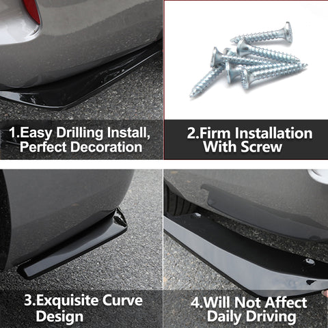 JDM Gloss Black Rear Bumper Fin Canard Splitter Diffuser Valence Wrap Angle Spoiler Lip Universal Fit for cars, off-roads, SUVs, Trucks - With Screws