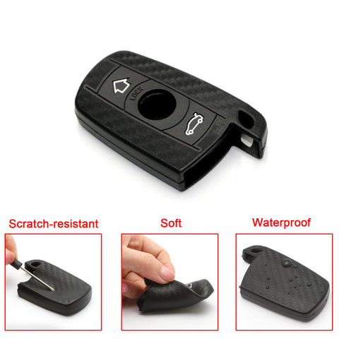 Carbon Fiber Style Silicone Key Fob Cover Protective Case for BMW 1 3 5 6 Series X5 X6 Z4