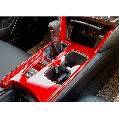 Interior Gear Shift Box Water Cup Holder Panel Cover Trim ABS Red Compatible with Honda Accord 10th Gen 2018 2019 2020 2021