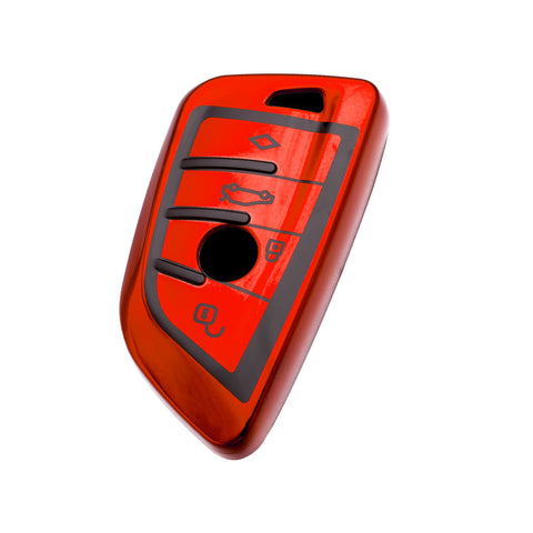 for BMW Key Fob Cover - Soft TPU Front + ABS Shell Back Blade Shape Key Case Pouch Key Protector for BMW X1 X5 X6 1 2 5 Series, Glossy Blue / Red / Silver