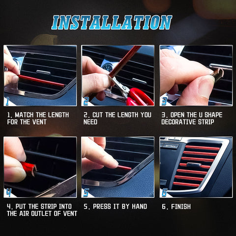 20pcs Auto Interior Air Conditioner Decoration Strip for Vent outler, Soft Bendable PVC Air Vent Outlet Cover Trim Kit Universal Fit, Car Interior Accessories(Red)