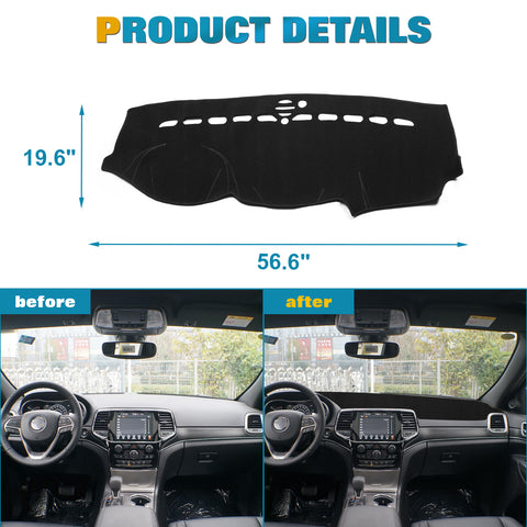 Center Console Dashboard Mat Pre-Cut Non-Slip Sunshield Sun Glare Protector Dash Carpet Pad Black Cover Compatible with Jeep Grand Cherokee 2011-2021