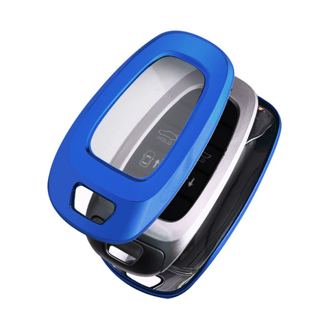 Xotic Tech Blue TPU Key Fob Shell Full Cover Case w/ Keychain, Compatible with Hyundai Sonata Tucson Santa Fe Smart Keyless Entry Key