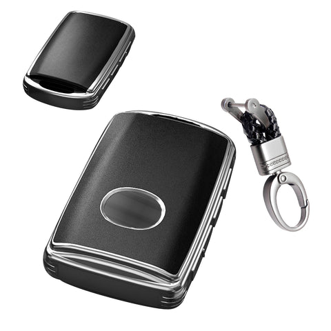 Black TPU Sand Leather Full Protect Remote Key Fob Cover w/Keychain For Mazda CX-9 2020-23