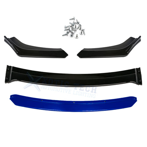 Xotic Tech Front Bumper Lip Chin Spoiler Splitter Diffuser Protector Guard Body Kit Compatible with Honda Accord Civic, Volkswagen MK5 MK6 MK7,Kia Optima,Mitsubishi Lancer, Black w/Blue 4pcs