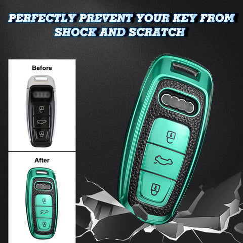 Green Full Protect Remote Smart Key Fob Cover For Audi A6L A7 A8 w/3 Button Key