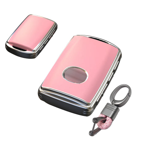 Pink TPU Sand Leather Full Protect Remote Key Fob Cover w/Keychain For Mazda CX-9 2020-23