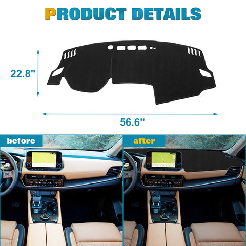 Center Console Dashboard Mat Pre-Cut Non-Slip Sunshield Sun Glare Protector Dash Carpet Pad Black Cover Compatible with Nissan Rogue 2021-2024